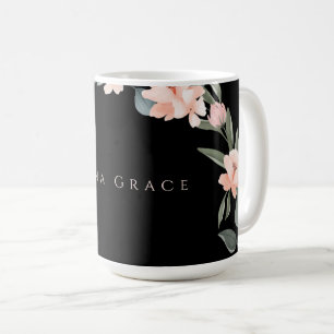 Blush Pink Girly Watercolor Floral Rose Black Coffee Mug