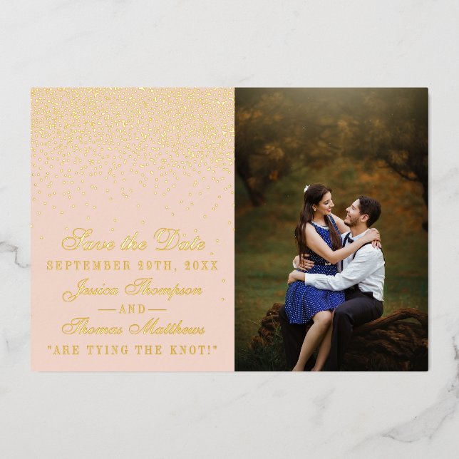 Blush Pink & Glam Confetti Photo Save The Date Foil Invitation (Front)
