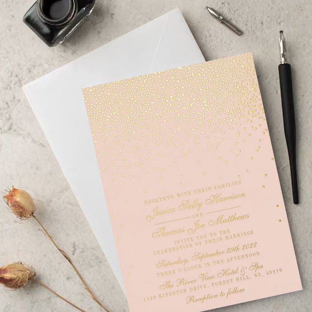 Blush Pink & Glam Confetti Wedding Real Foil Invitation (Creator Uploaded)