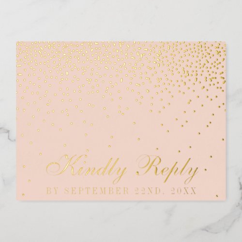 Blush Pink  Glam Confetti Wedding RSVP Real Foil Invitation Postcard