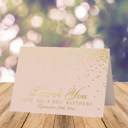 Blush Pink  Glam Confetti Wedding Thank You Foil Greeting Card