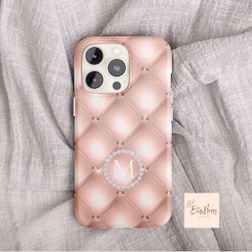 Blush Pink Glam Diamond Monogrammed Initial iPhone 13 Pro Case