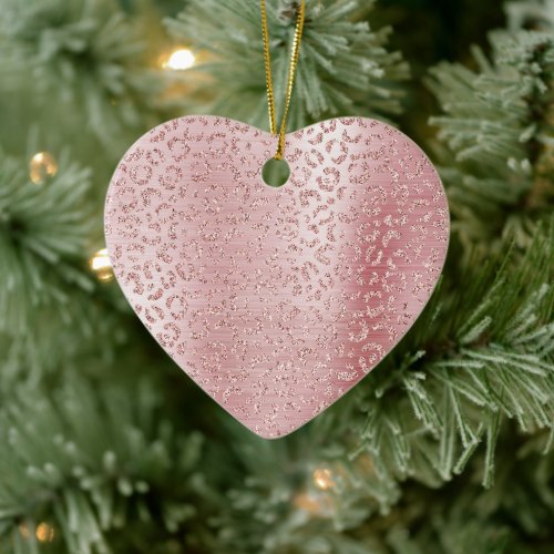 Blush Pink Glam Glitter Animal Print Ceramic Ornament
