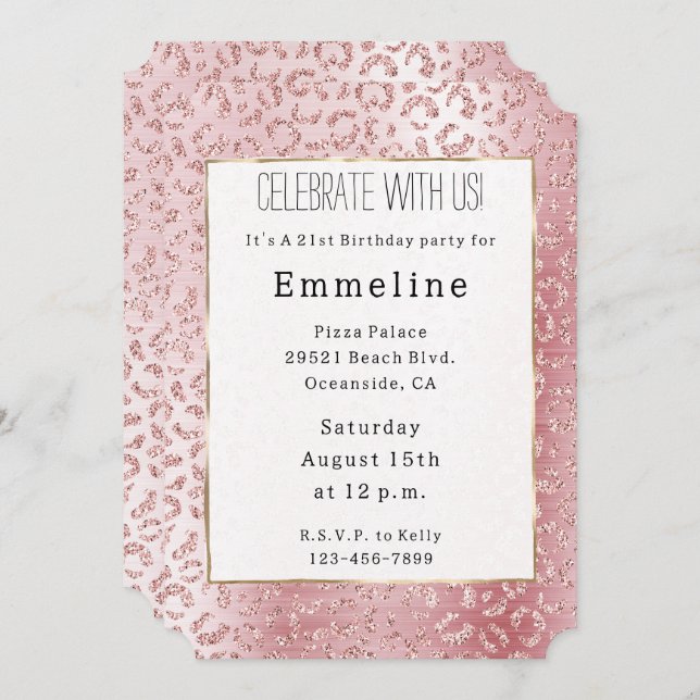 Blush Pink Glam Glitter Leopard Invitation (Front/Back)