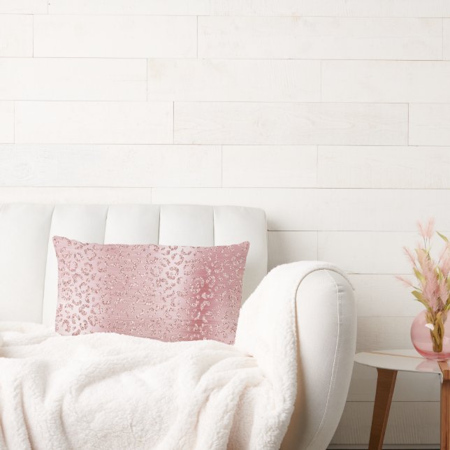 Blush Pink Glam Glitter Leopard Lumbar Pillow (Couch)