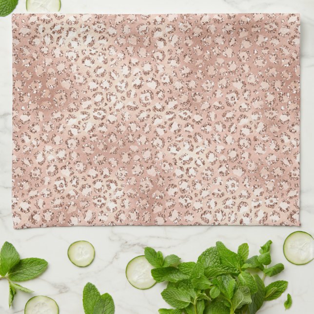 Blush Pink Glam Glitter Leopard Print     Kitchen Towel (Folded)