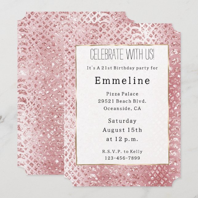 Blush Pink Glam Glitter Snake Skin Invitation (Front/Back)