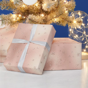Blush Pink Glam Glitter Snowflake Wrapping Paper