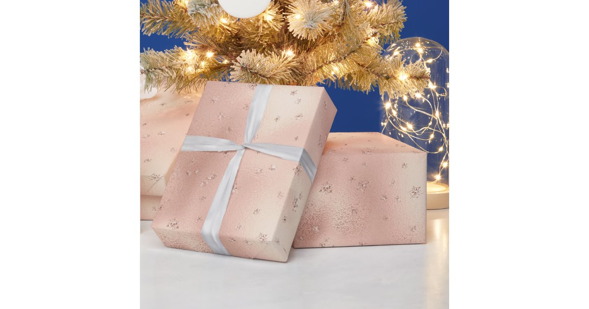 Rose gold blush pink glitter drips bow wrapping paper