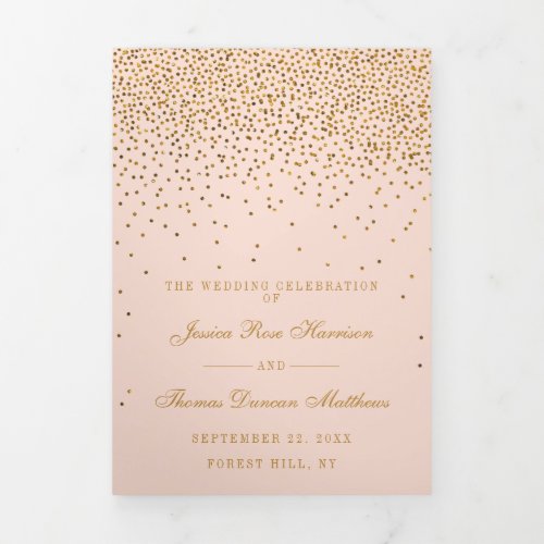 Blush Pink  Glam Gold Confetti Wedding Collection Tri_Fold Program