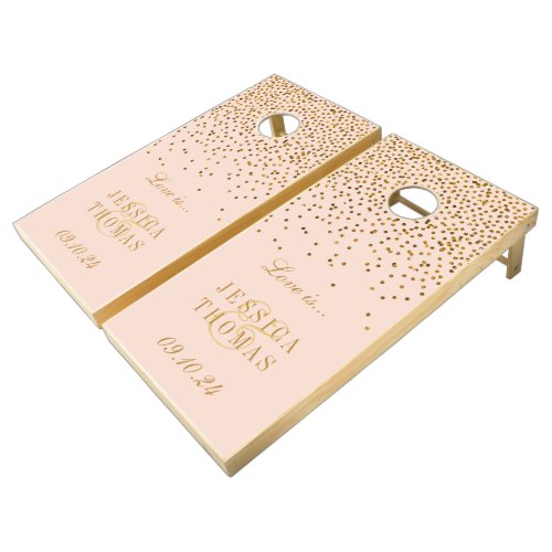Blush Pink  Glam Gold Confetti Wedding Cornhole Set
