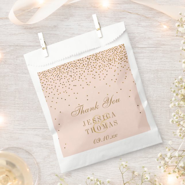 Blush Pink & Glam Gold Confetti Wedding Favor Bag (Clipped)