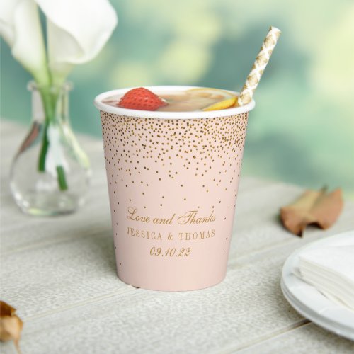 Blush Pink  Glam Gold Confetti Wedding Paper Cups