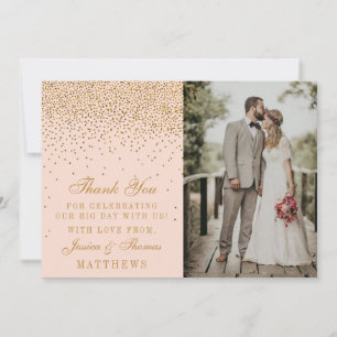 Blush Pink & Glam Gold Confetti Wedding Photo Thank You Card