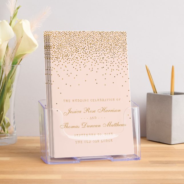 Blush Pink & Glam Gold Confetti Wedding Program Brochure (Insitu)