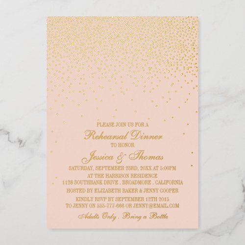 Blush Pink  Glam Gold Confetti Wedding Rehearsal Foil Invitation