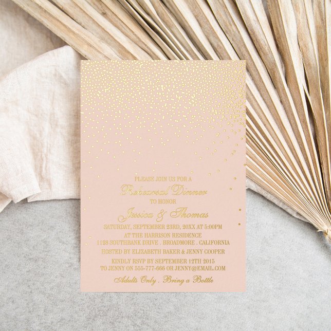 Blush Pink & Glam Gold Confetti Wedding Rehearsal Foil Invitation (Creator Uploaded)