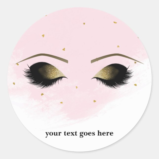 Blush Pink Glam Gold Makeup Eyelashes Favor Classic Round Sticker (Front)