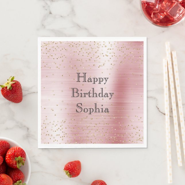Blush Pink Glam Gold Sparkle Confetti Birthday Napkins (Insitu)