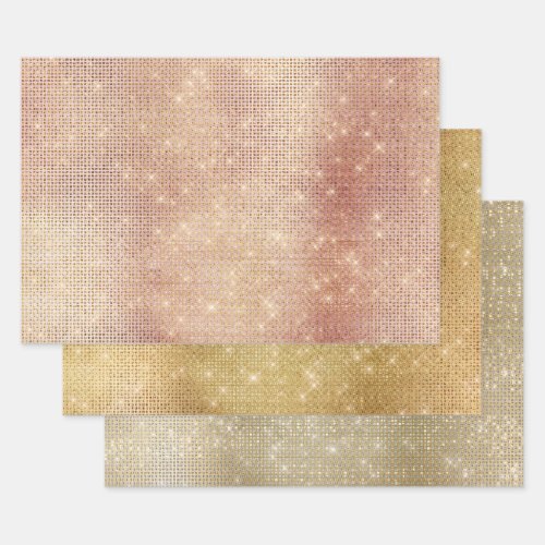 Blush Pink Glam Gold Sparkle Wrapping Paper Sheets