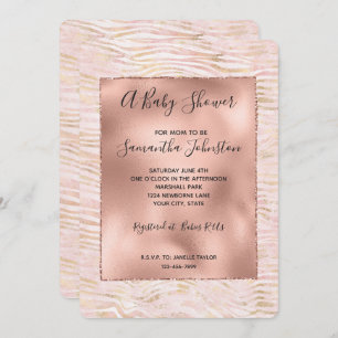 Blush Pink Glam Gold Zebra Print Baby Shower Invitation