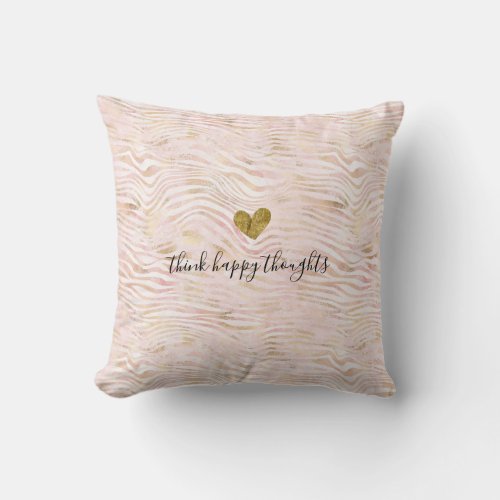 Blush Pink Glam Gold Zebra Print Throw Pillow