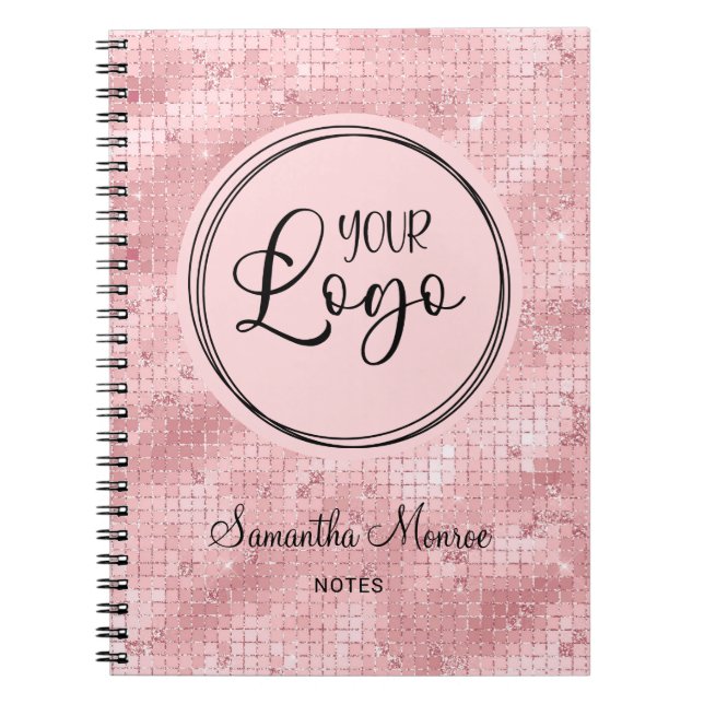 Blush Pink Glam Grid Business Logo Meeting Notebook (Front)