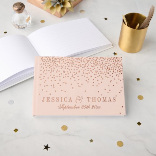 Blush Pink  Glam Rose Gold Confetti Wedding Foil Guest Book