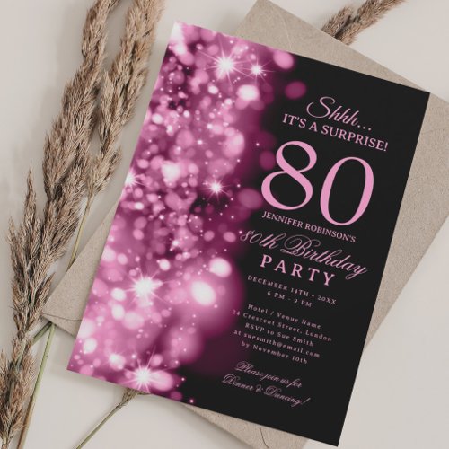 Blush Pink Glam Surprise 80th Birthday Party Invitation
