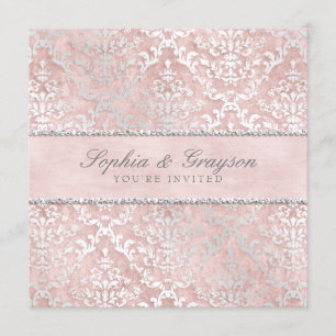 Blush Pink Glimmer Damask Wedding Invite