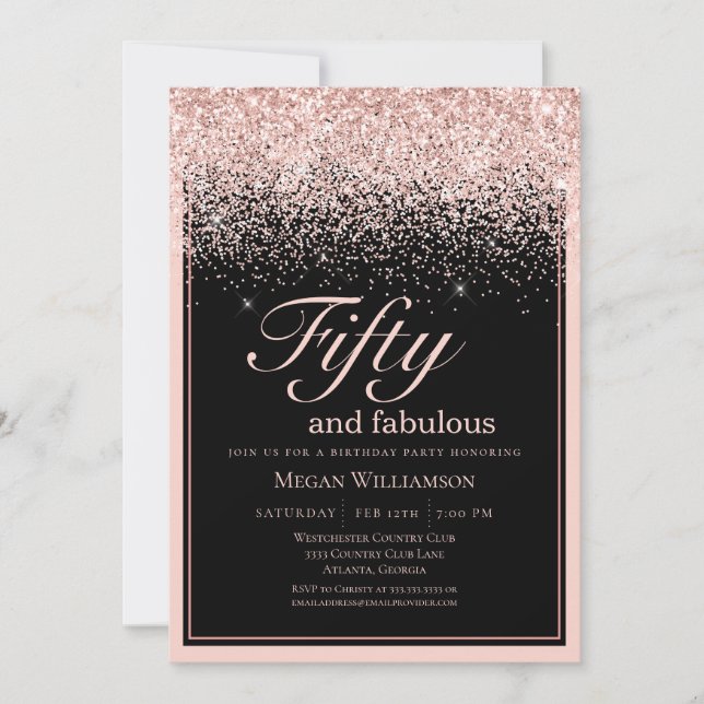 Blush Pink Glitter 50 and Fabulous Birthday   Invitation (Front)