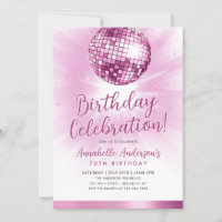 Blush Pink Glitter 70s Party Disco Ball Birthday I