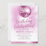 Blush Pink Glitter 70s Party Disco Ball Birthday I Invitation