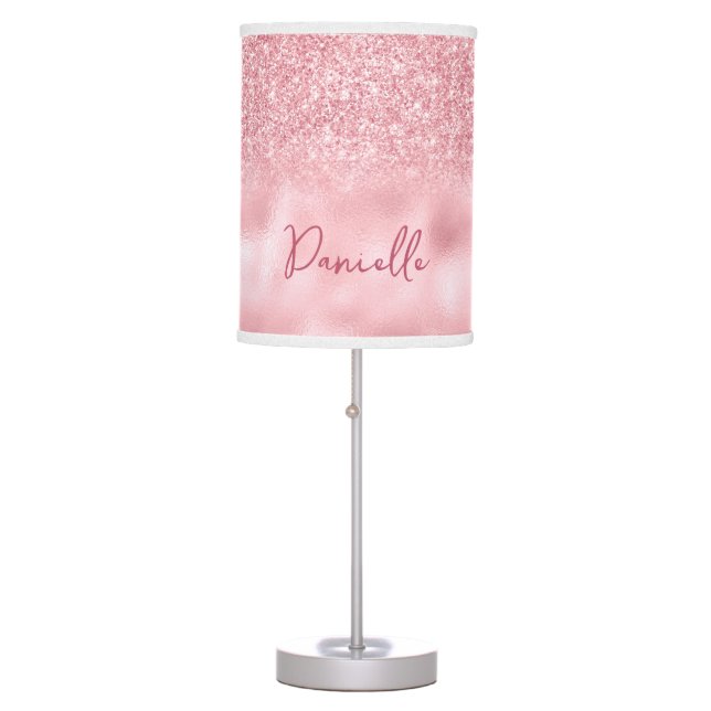 Blush Pink Glitter and Foil Personalized Name Table Lamp (Front)
