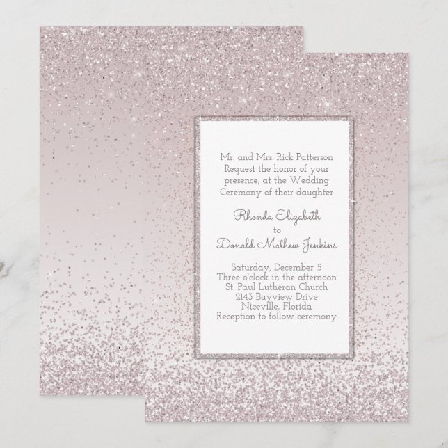 Blush Pink Glitter and Shine Wedding Invitation (Front/Back)