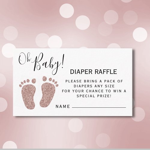 Blush Pink Glitter Baby Feet Diaper Raffle Enclosure Card