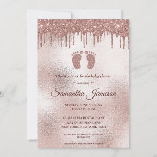 Blush Pink Glitter Baby Feet Girl Baby Shower Invitation