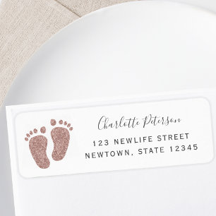 Blush Pink Glitter Baby Feet Return Address  Label
