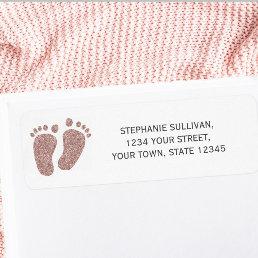 Blush Pink Glitter Baby Feet Return Address Label