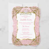 Blush Pink Glitter Birthday Party Gold White Tiara Invitation (Front)