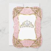 Blush Pink Glitter Birthday Party Gold White Tiara Invitation (Back)
