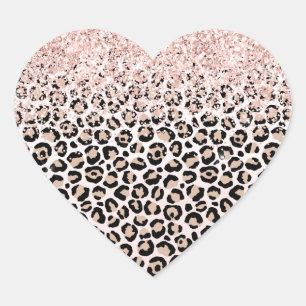 Blush Pink Glitter Black Cream Leopard Print Heart Sticker