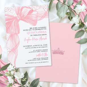 Blush Pink Glitter Bow Quinceanera Invitation