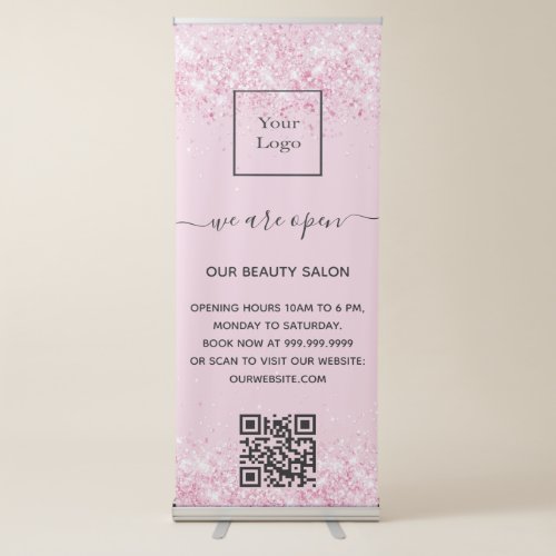 Blush pink glitter business logo qr code retractable banner