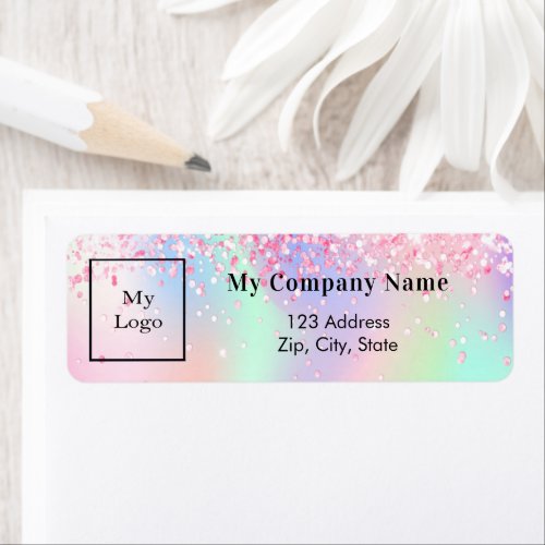 Blush pink glitter business logo return address label