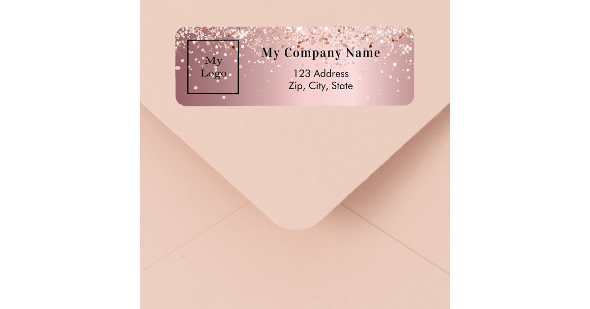 Blush pink holographic floral return address label, Zazzle