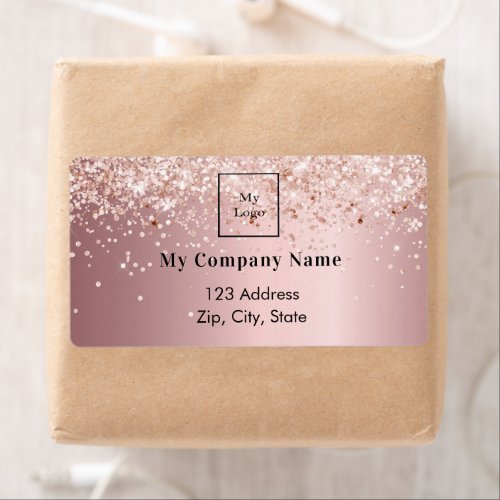 Blush pink glitter business logo return address label