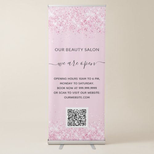 Blush pink glitter business salon qr code retractable banner