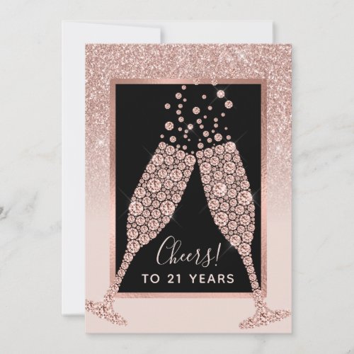 Blush Pink Glitter Champagne 21st Birthday Card 