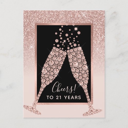 Blush Pink Glitter Champagne Toast 21st Birthday Postcard